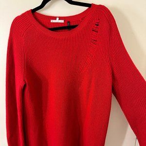 Helmut Lang Red Oversized Distressed Wool Cashmere Blend Sweater